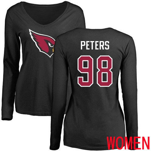 Arizona Cardinals Black Women Corey Peters Name And Number Logo NFL Football #98 Long Sleeve T Shirt->women nfl jersey->Women Jersey